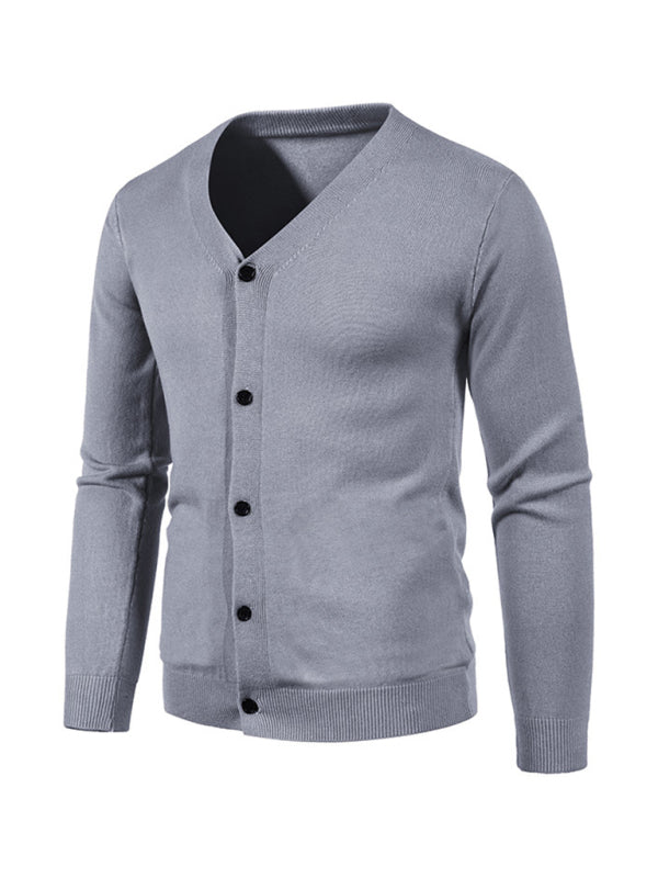 New men's casual solid color V-neck sweater cardigan sweater kakaclo