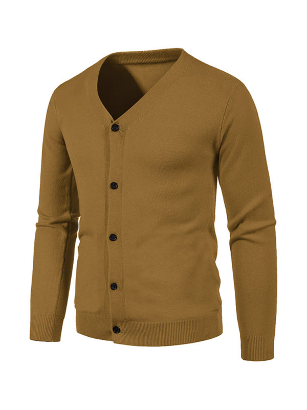 New men's casual solid color V-neck sweater cardigan sweater kakaclo