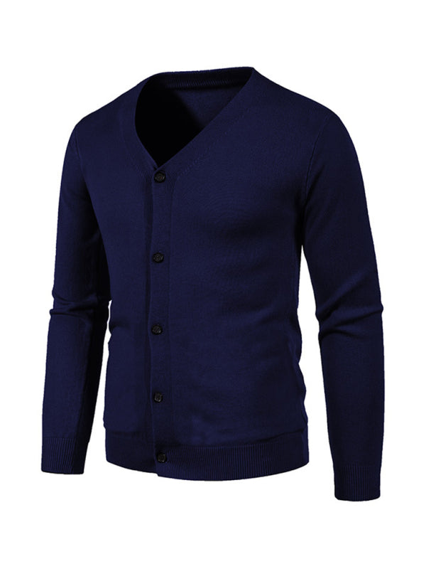 New men's casual solid color V-neck sweater cardigan sweater kakaclo