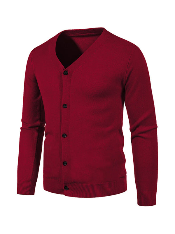 New men's casual solid color V-neck sweater cardigan sweater kakaclo