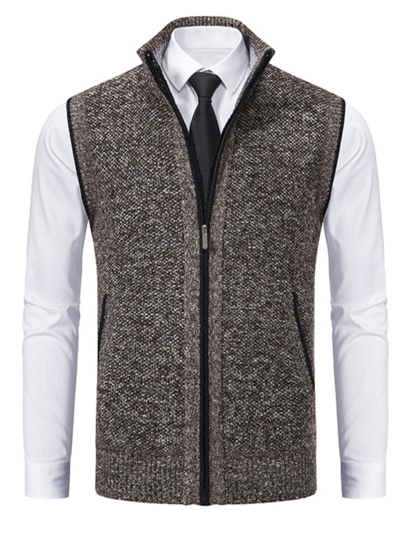 Men's stand collar sleeveless knitted casual thickened lining vest jacket kakaclo