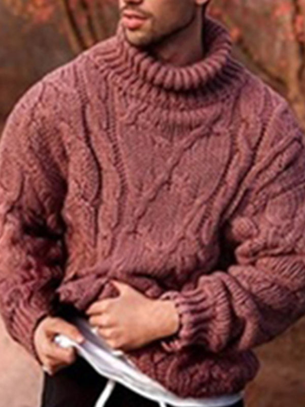 Men's Solid Color Fashion Casual Twist Turtleneck Sweater kakaclo
