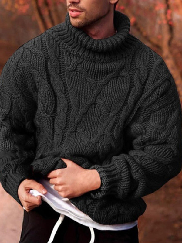 Men's Solid Color Fashion Casual Twist Turtleneck Sweater kakaclo