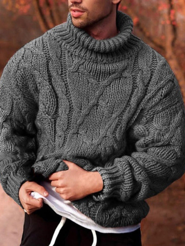 Men's Solid Color Fashion Casual Twist Turtleneck Sweater kakaclo