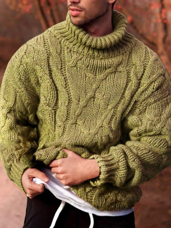 Men's Solid Color Fashion Casual Twist Turtleneck Sweater kakaclo