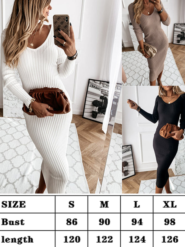 Autumn Winter Solid Long Sleeve Dress kakaclo