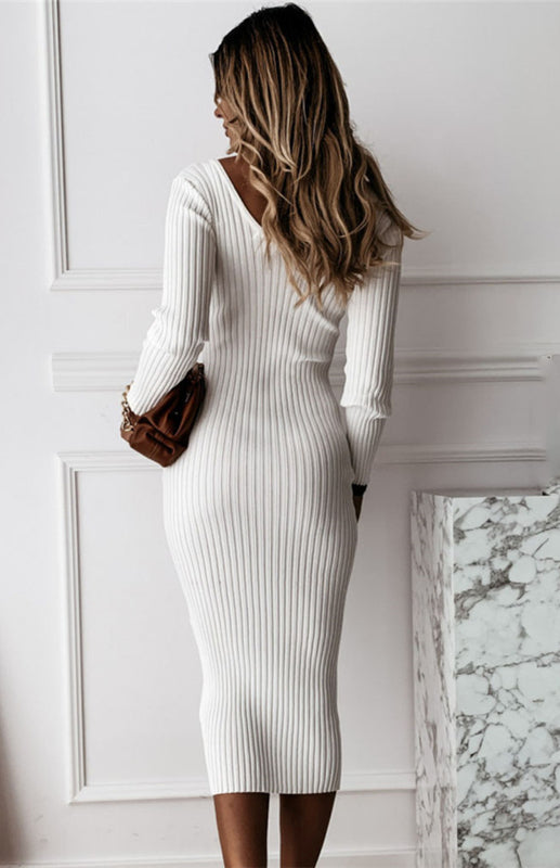 Autumn Winter Solid Long Sleeve Dress kakaclo
