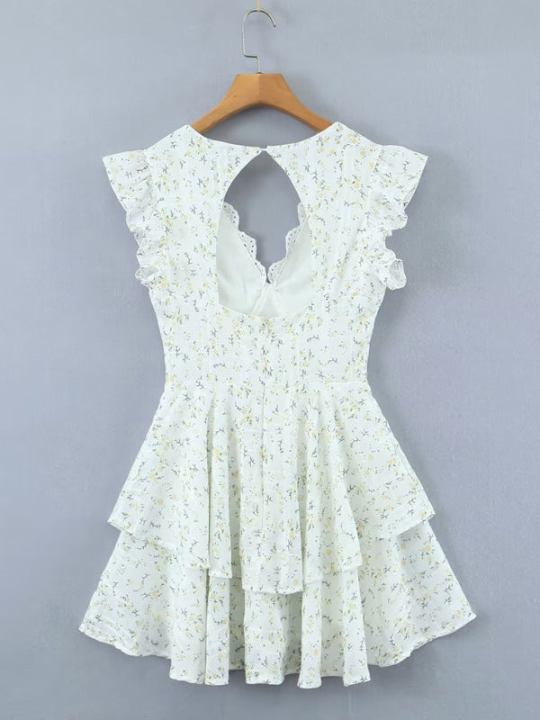 New lace embroidery printed waist dress V-neck halter skirt kakaclo