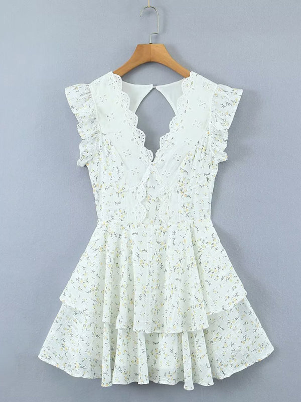 New lace embroidery printed waist dress V-neck halter skirt kakaclo