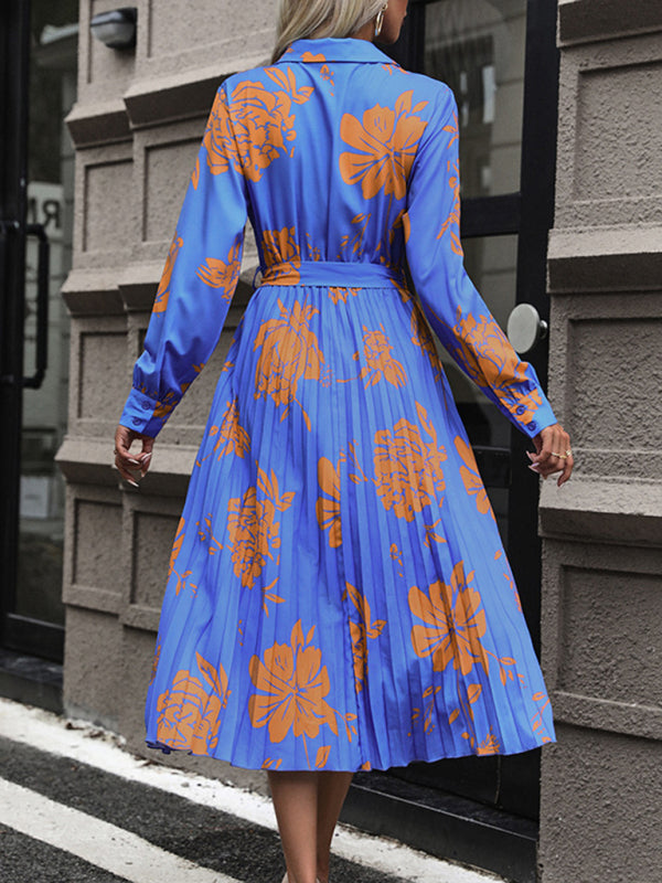 New Women's Floral Contrast Print Waist V-Neck Dress kakaclo