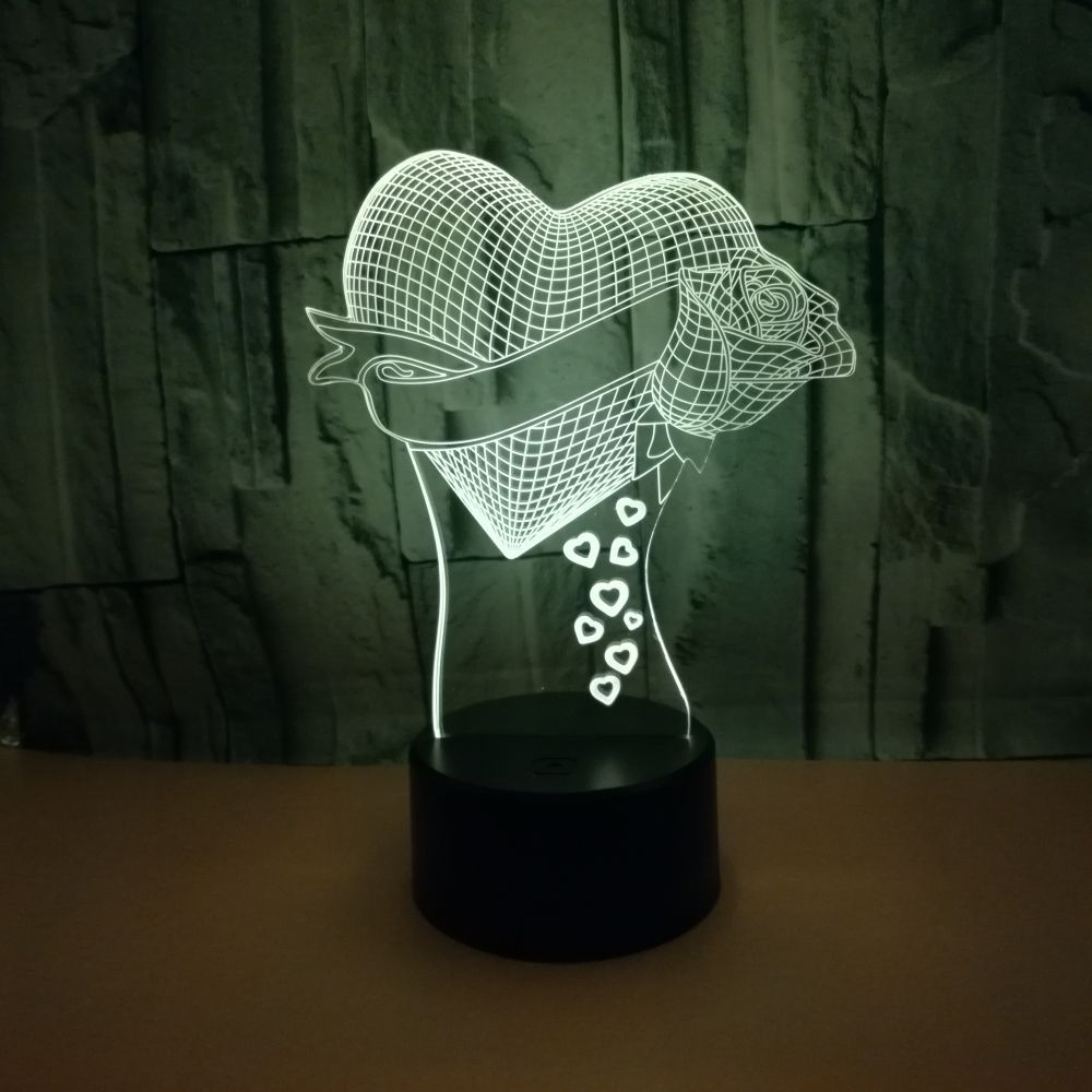 Loving Heart With Rose valentine gift Name 3D Effect Optical Illusion Table Lamp CJDropShiping