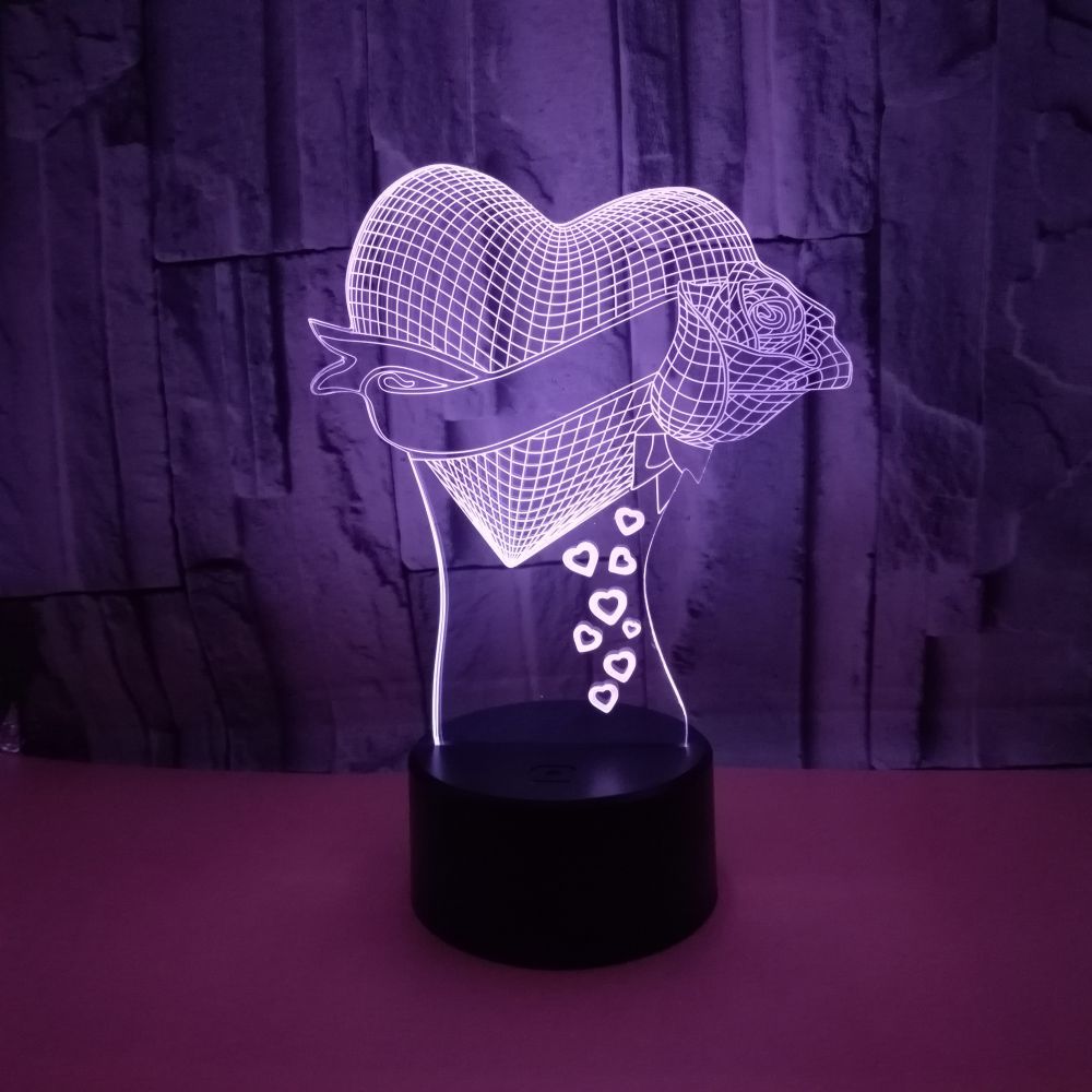 Loving Heart With Rose valentine gift Name 3D Effect Optical Illusion Table Lamp CJDropShiping