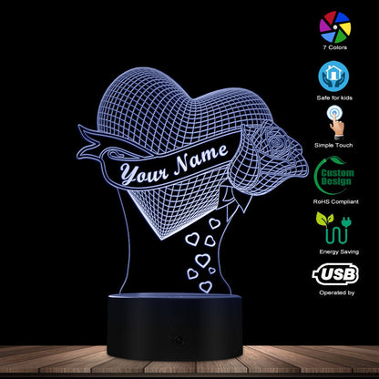 Loving Heart With Rose valentine gift Name 3D Effect Optical Illusion Table Lamp CJDropShiping