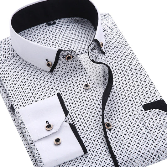 Casual Long Sleeved Printed shirt Slim Fit Male Social Business Dress Shirt Brand Men Clothing