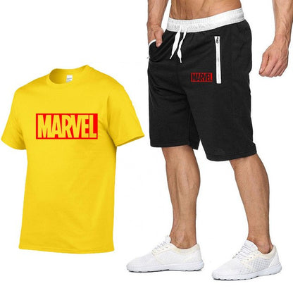 Cotton T Shirts+Shorts Men Sets Brand Clothing Two Pieces Tracksuit