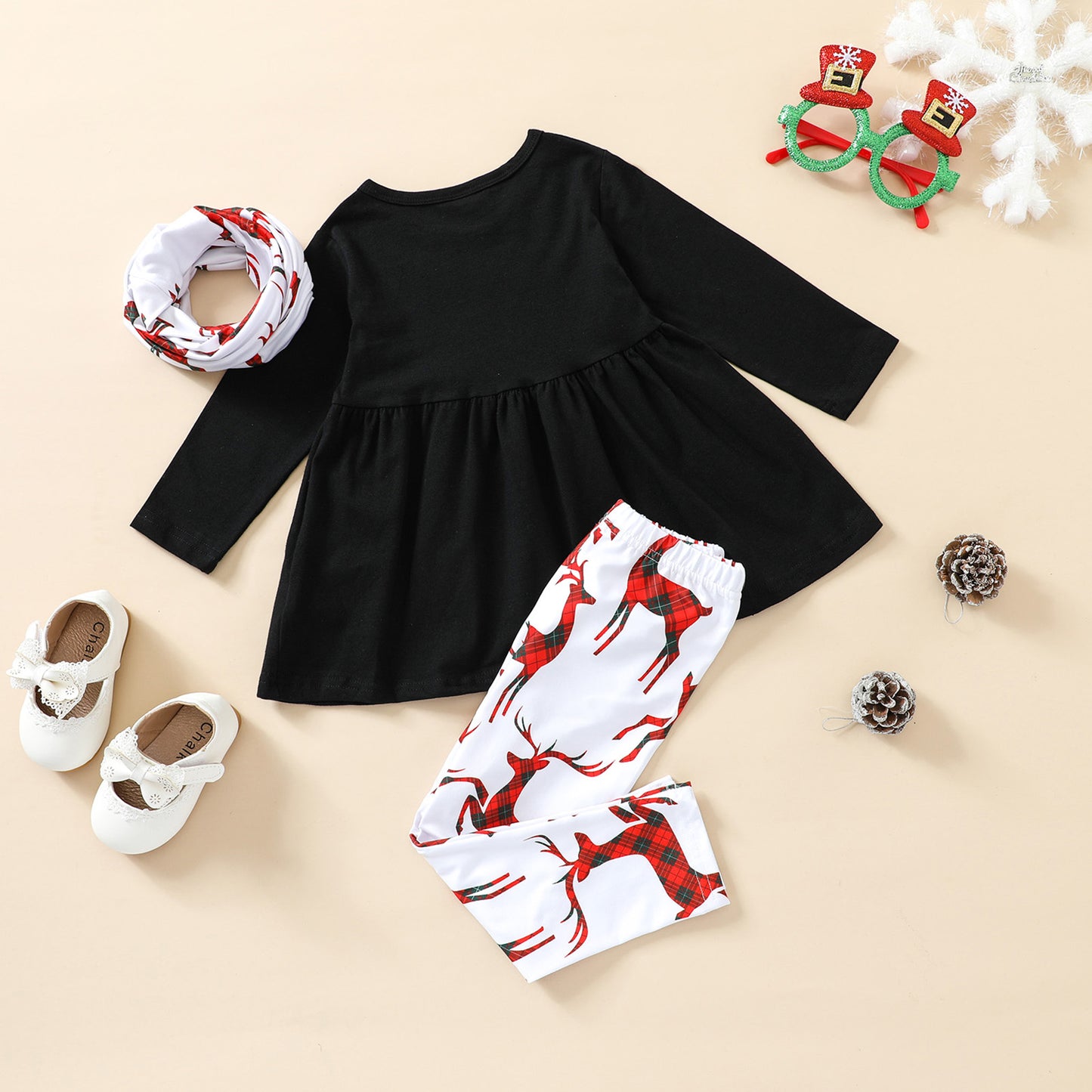 Girlymax Fall winter Christmas Baby Girls 3 pieces Scarf Children Black Red Plaid Cotton Outfit Boutique Pants Set Kids Clothing eprolo