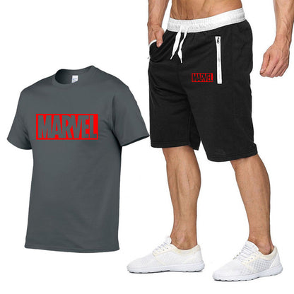 Cotton T Shirts+Shorts Men Sets Brand Clothing Two Pieces Tracksuit