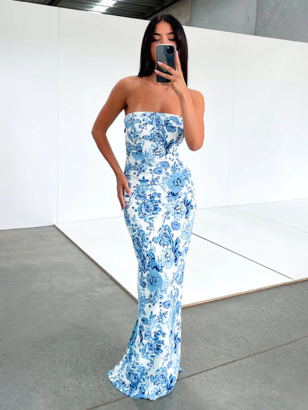 Sexy tube top long dress slit cocktail dress backless long dress kakaclo