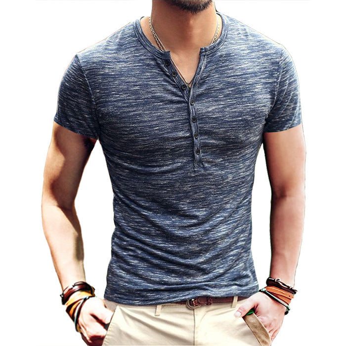 Summer Men's Short Sleeve Men's T-Shirt Henley Collar Slim Fit Men's Clothing kakaclo