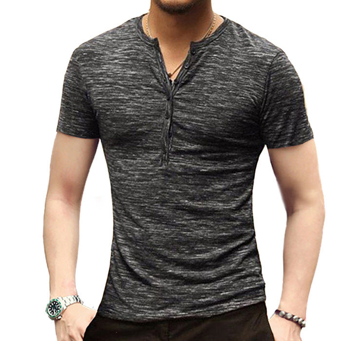 Summer Men's Short Sleeve Men's T-Shirt Henley Collar Slim Fit Men's Clothing kakaclo