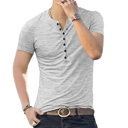 Summer Men's Short Sleeve Men's T-Shirt Henley Collar Slim Fit Men's Clothing kakaclo