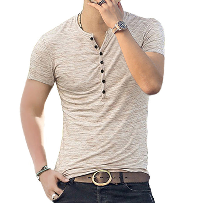 Summer Men's Short Sleeve Men's T-Shirt Henley Collar Slim Fit Men's Clothing kakaclo