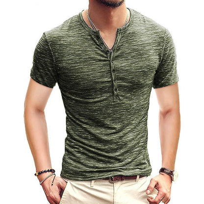 Summer Men's Short Sleeve Men's T-Shirt Henley Collar Slim Fit Men's Clothing kakaclo