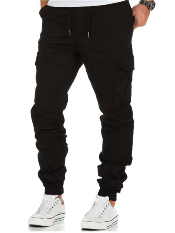 Men's Solid Color Drawstring Waist Cargo Pants kakaclo