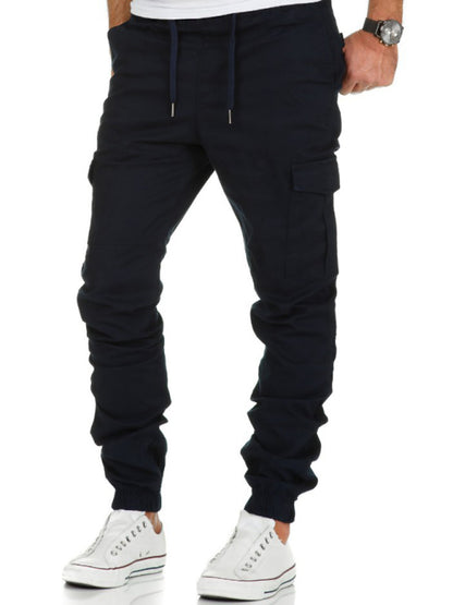 Men's Solid Color Drawstring Waist Cargo Pants kakaclo