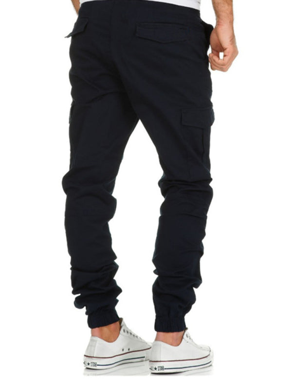 Men's Solid Color Drawstring Waist Cargo Pants kakaclo