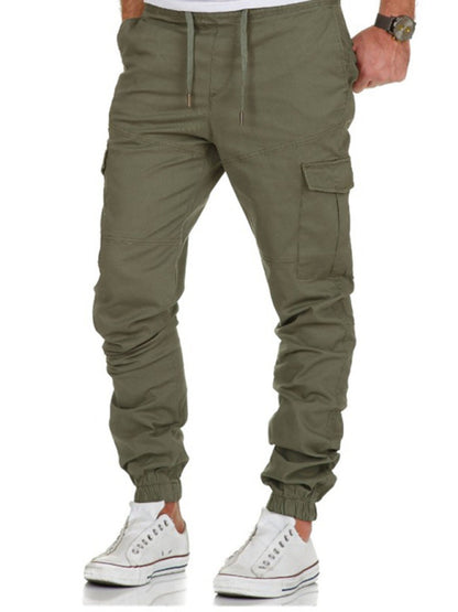 Men's Solid Color Drawstring Waist Cargo Pants kakaclo