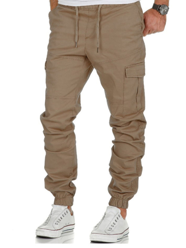 Men's Solid Color Drawstring Waist Cargo Pants kakaclo