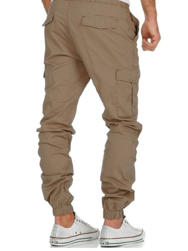Men's Solid Color Drawstring Waist Cargo Pants kakaclo