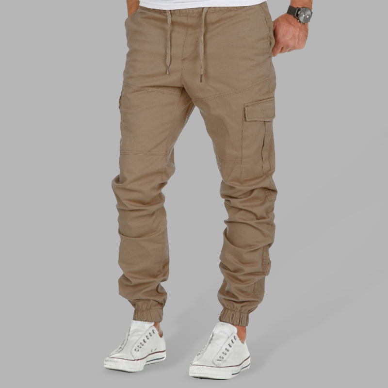 Men's Solid Color Drawstring Waist Cargo Pants kakaclo