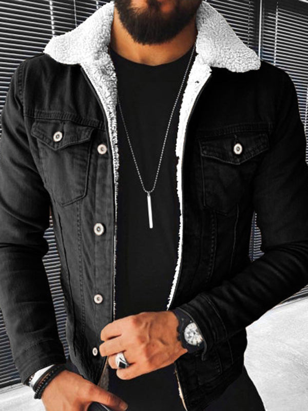 Plush Style Thickened Denim Men's Outer Jacket kakaclo