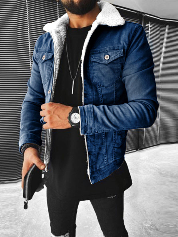 Plush Style Thickened Denim Men's Outer Jacket kakaclo
