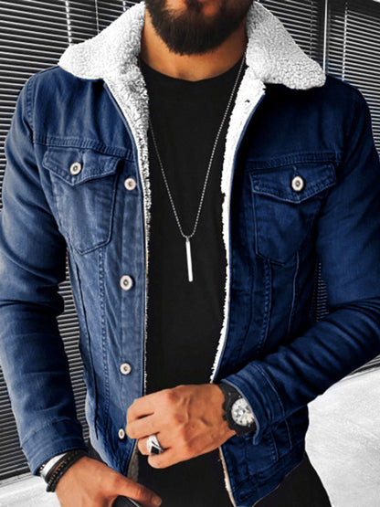 Plush Style Thickened Denim Men's Outer Jacket kakaclo
