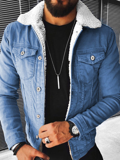 Plush Style Thickened Denim Men's Outer Jacket kakaclo