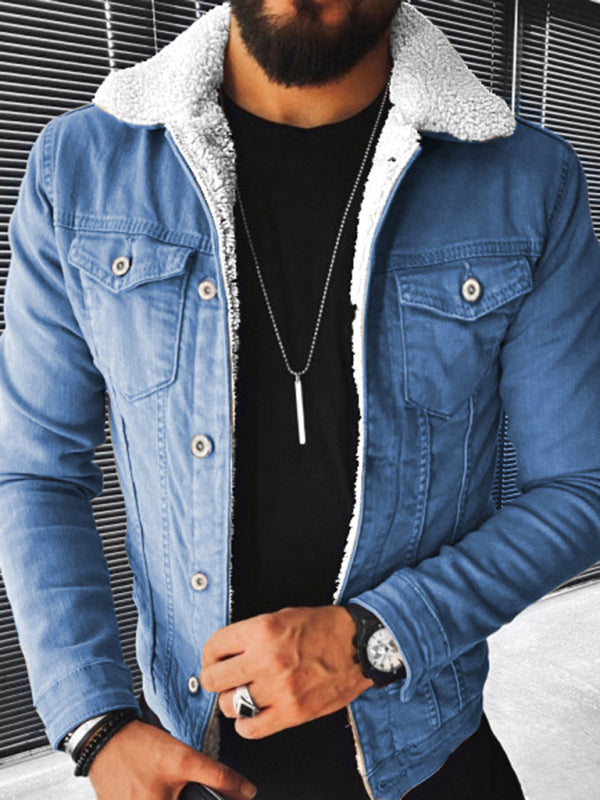 Plush Style Thickened Denim Men's Outer Jacket kakaclo