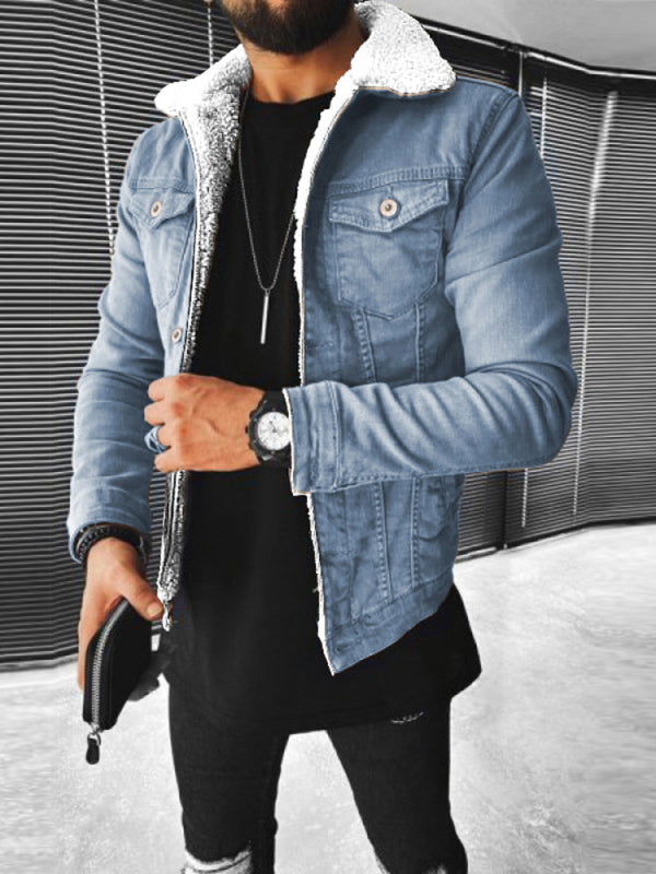 Plush Style Thickened Denim Men's Outer Jacket kakaclo