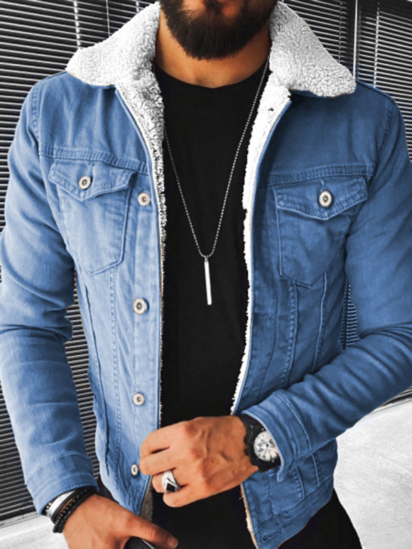 Plush Style Thickened Denim Men's Outer Jacket kakaclo