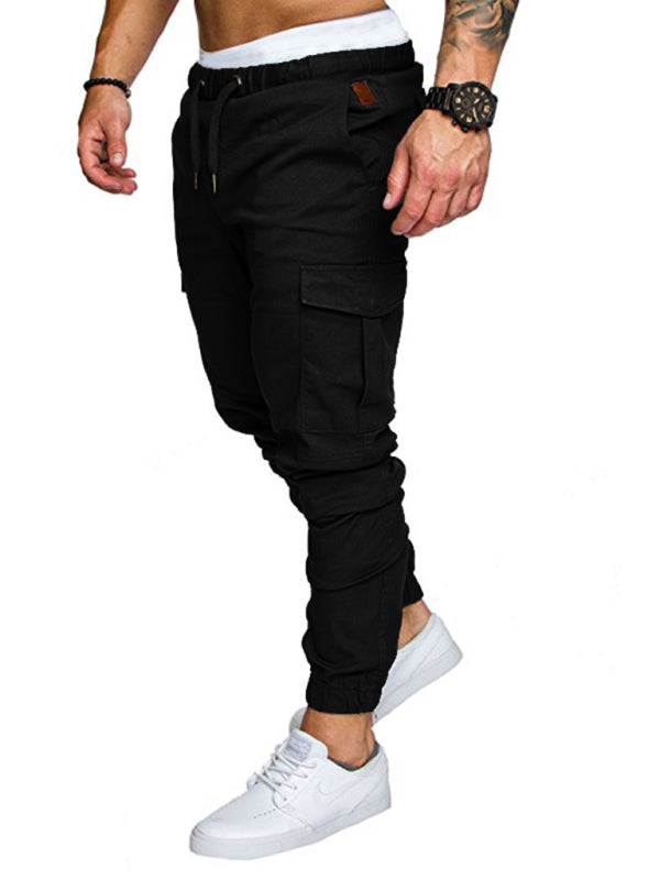 Men's Solid Color Casual Tether Elastic Sports Baggies Men's Trousers kakaclo