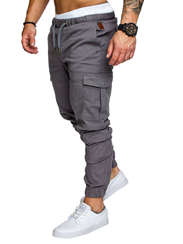 Men's Solid Color Casual Tether Elastic Sports Baggies Men's Trousers kakaclo