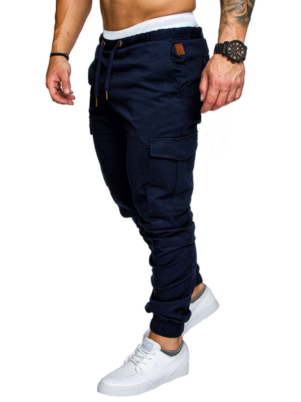 Men's Solid Color Casual Tether Elastic Sports Baggies Men's Trousers kakaclo