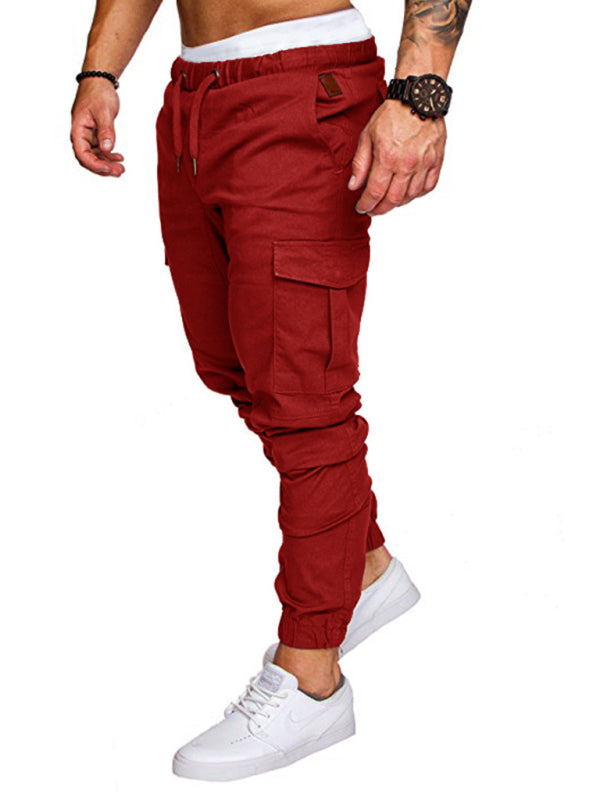 Men's Solid Color Casual Tether Elastic Sports Baggies Men's Trousers kakaclo