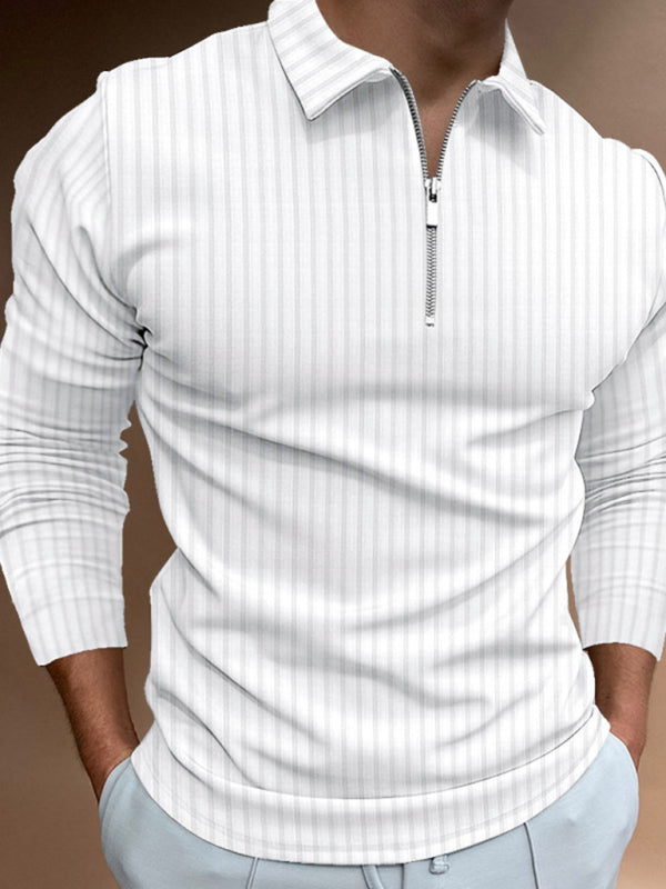 Men's solid color zipper striped long-sleeved POLO shirt kakaclo