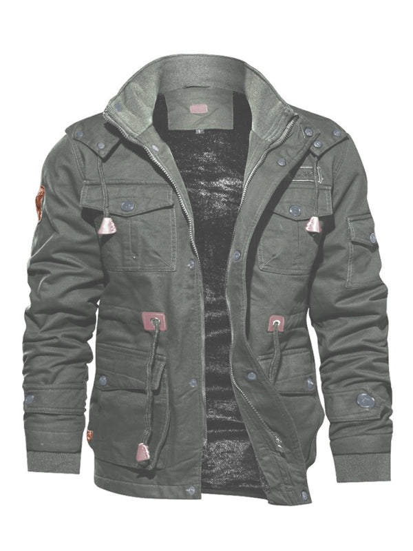Men's Mid-Length Loose Stand Collar Hooded Cotton Top Youth Men's Jacket kakaclo