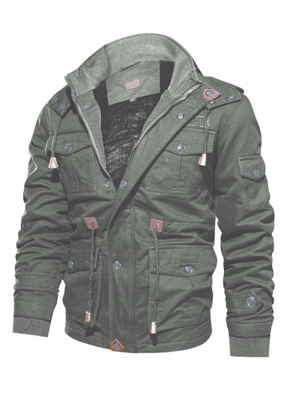 Men's Mid-Length Loose Stand Collar Hooded Cotton Top Youth Men's Jacket kakaclo