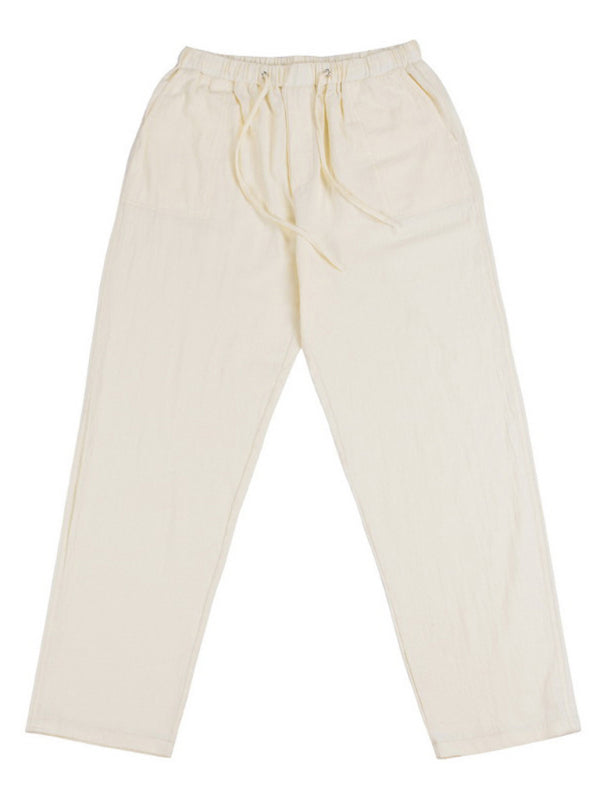 Men's Solid Color Linen Blend Drawstring Pants kakaclo