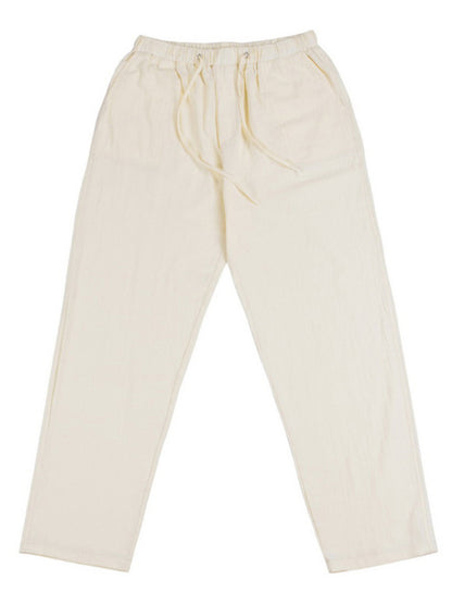 Men's Solid Color Linen Blend Drawstring Pants kakaclo